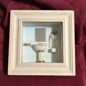 Vintage miniature framed bathroom shadow box.